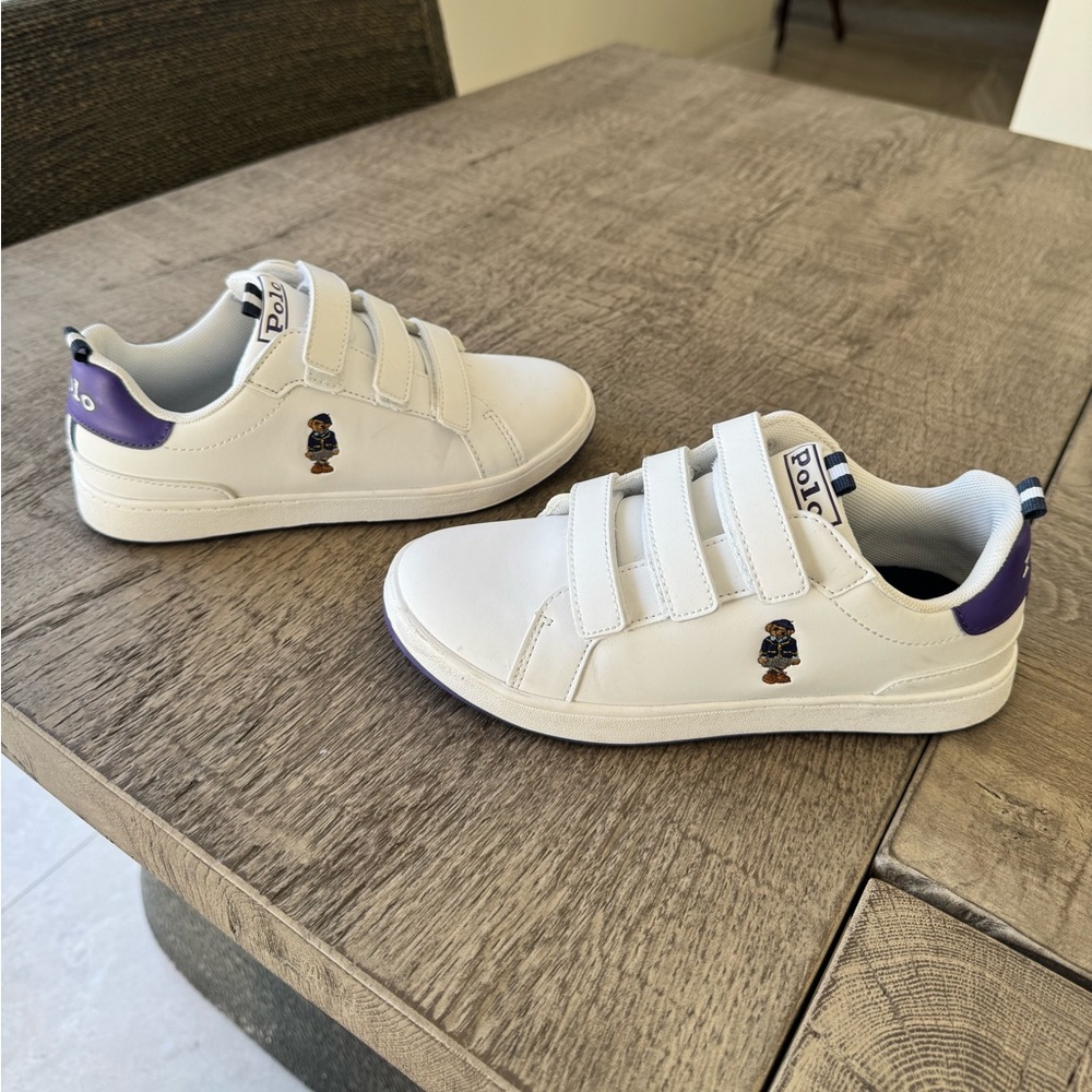 Polo Ralph Lauren Kids White Velcro Sneakers Purple Accent Size US 3